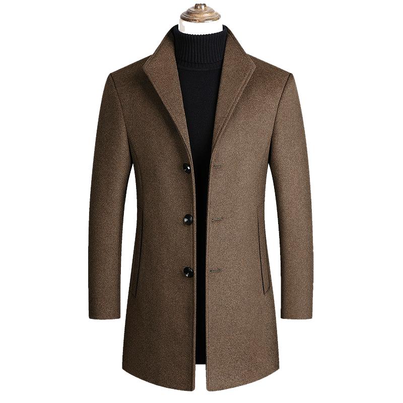 Mens Lapel Single Breasted Woolen Coat 30371092Z