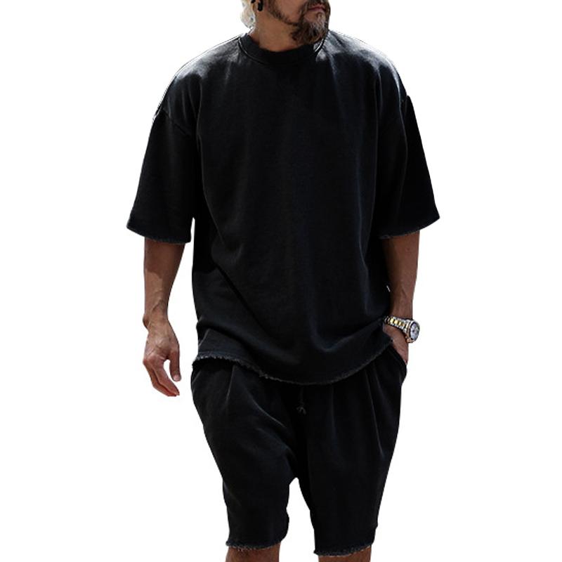 Mens Fashion Loose Short Sleeve T-shirt and Shorts Set 02514856Z