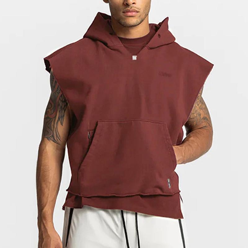 Mens Solid Loose Sleeveless Fitness Sports Hoodie 41849746Z