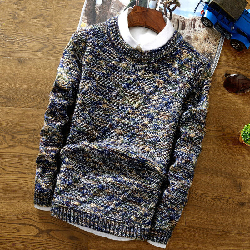Mens Round Neck Coloring Knit Sweater 97661397Z