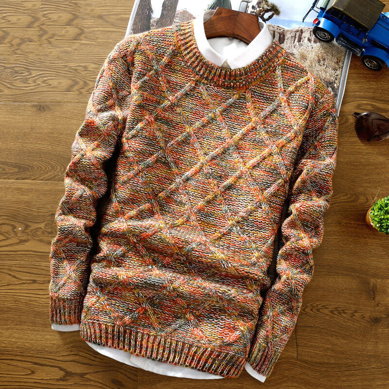 Mens Round Neck Coloring Knit Sweater 97661397Z