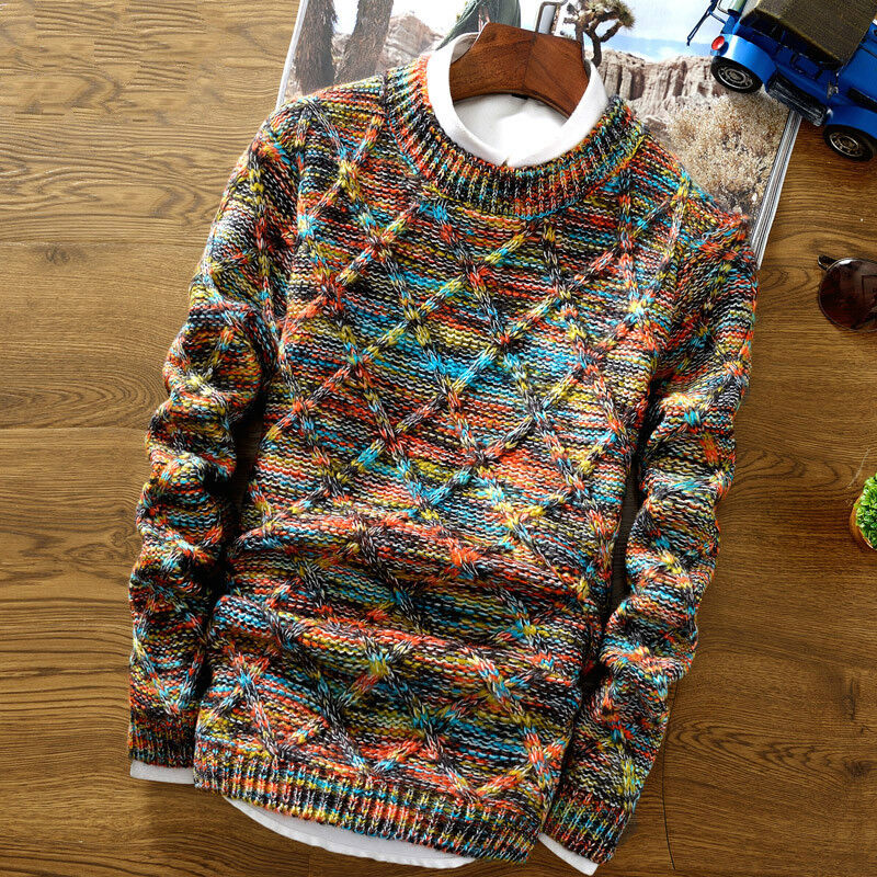 Mens Round Neck Coloring Knit Sweater 97661397Z